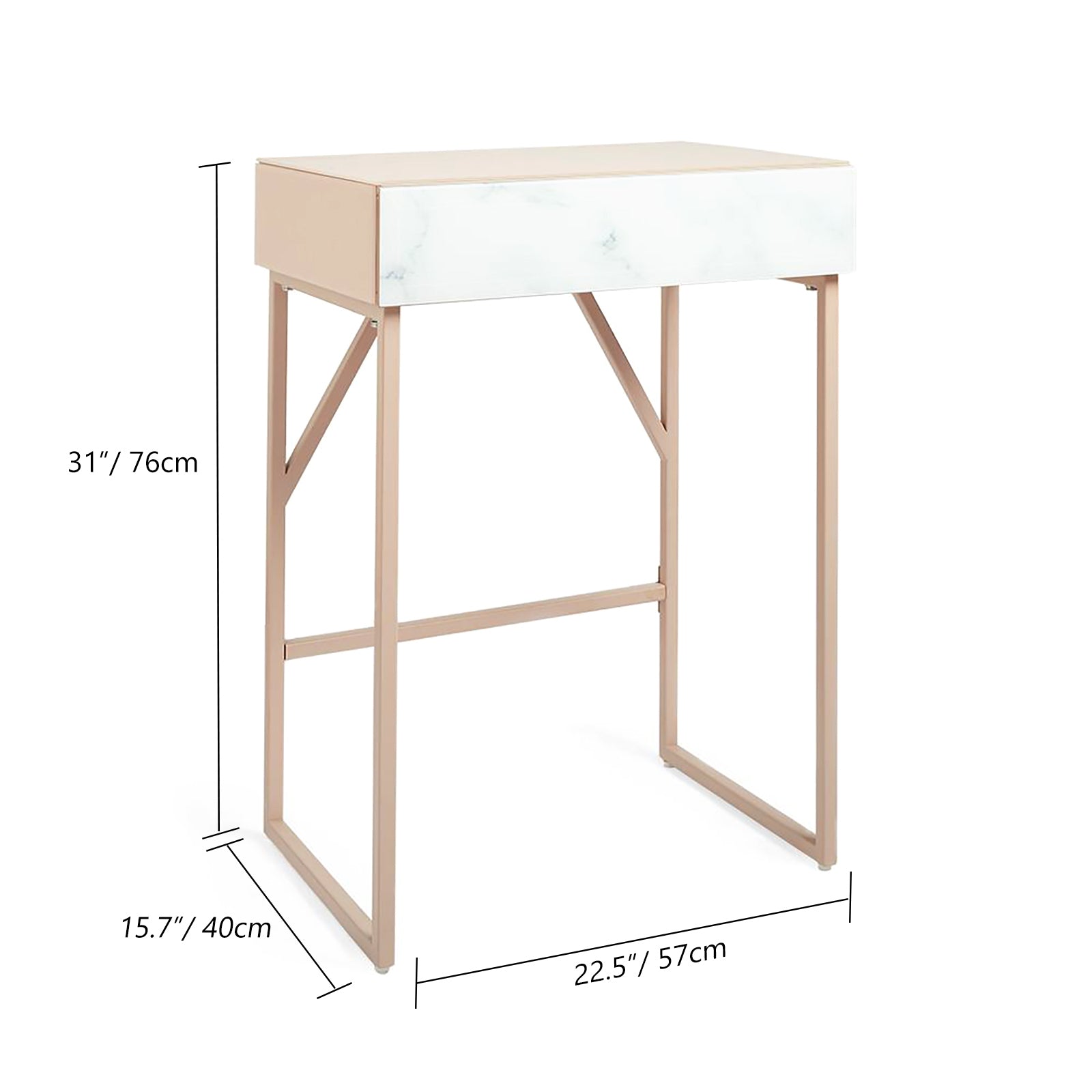 Tempered Glass Marble Pattern Small Makeup Table pink+white-wood+glass