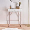 Tempered Glass Marble Pattern Small Makeup Table pink+white-wood+glass