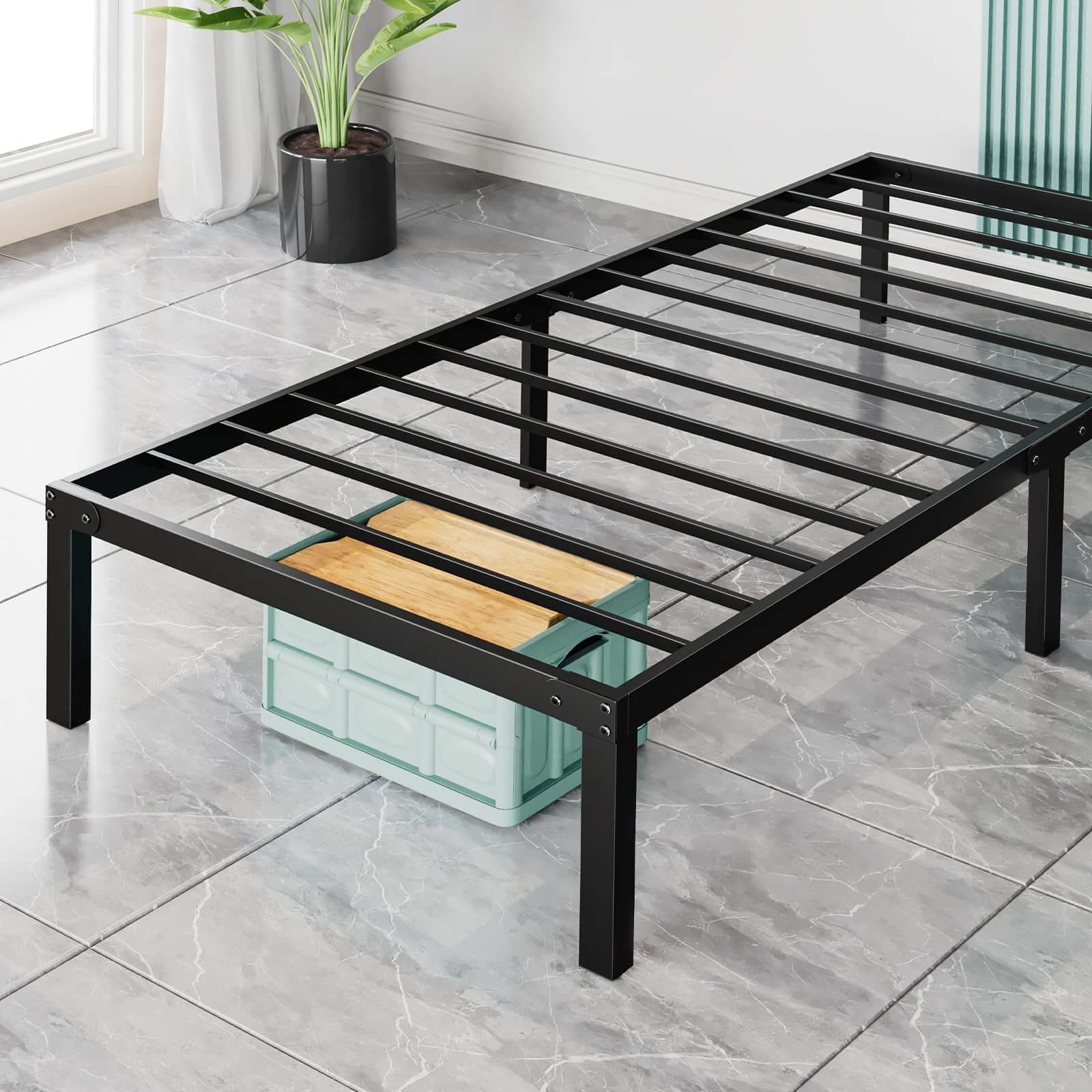 Heavy Duty Metal Bed Frame With Sturdy Steel Slat