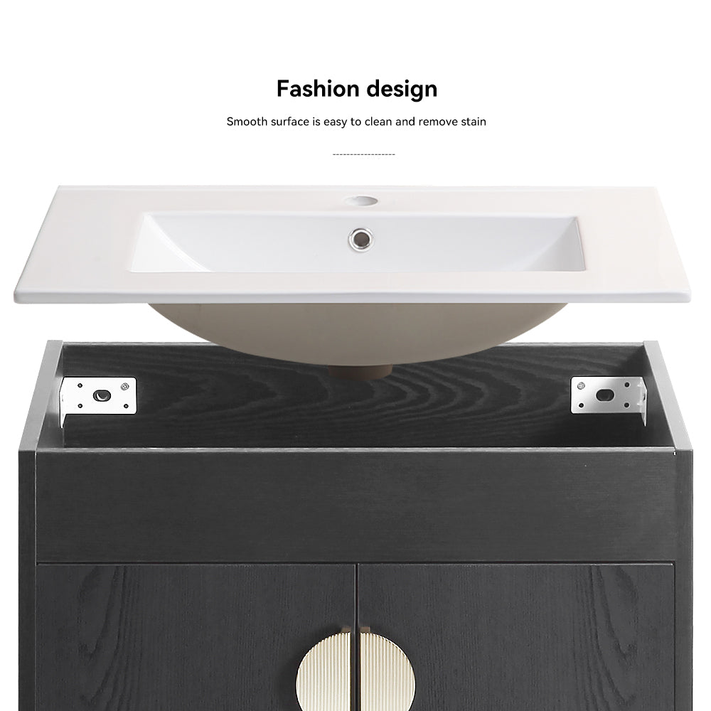 24" Bathroom Vanity,with White Ceramic Basin,Two black-solid wood