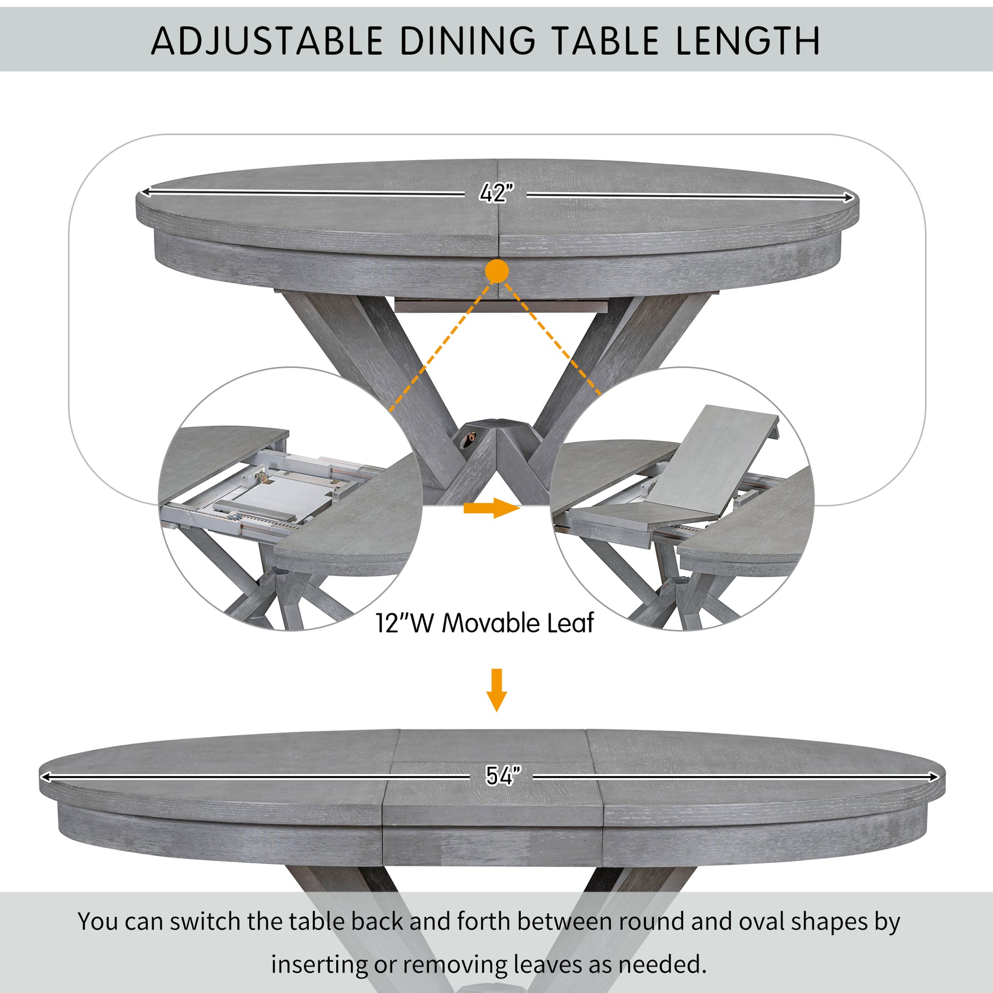 5 Piece Retro Functional Dining Table Set grey-solid wood