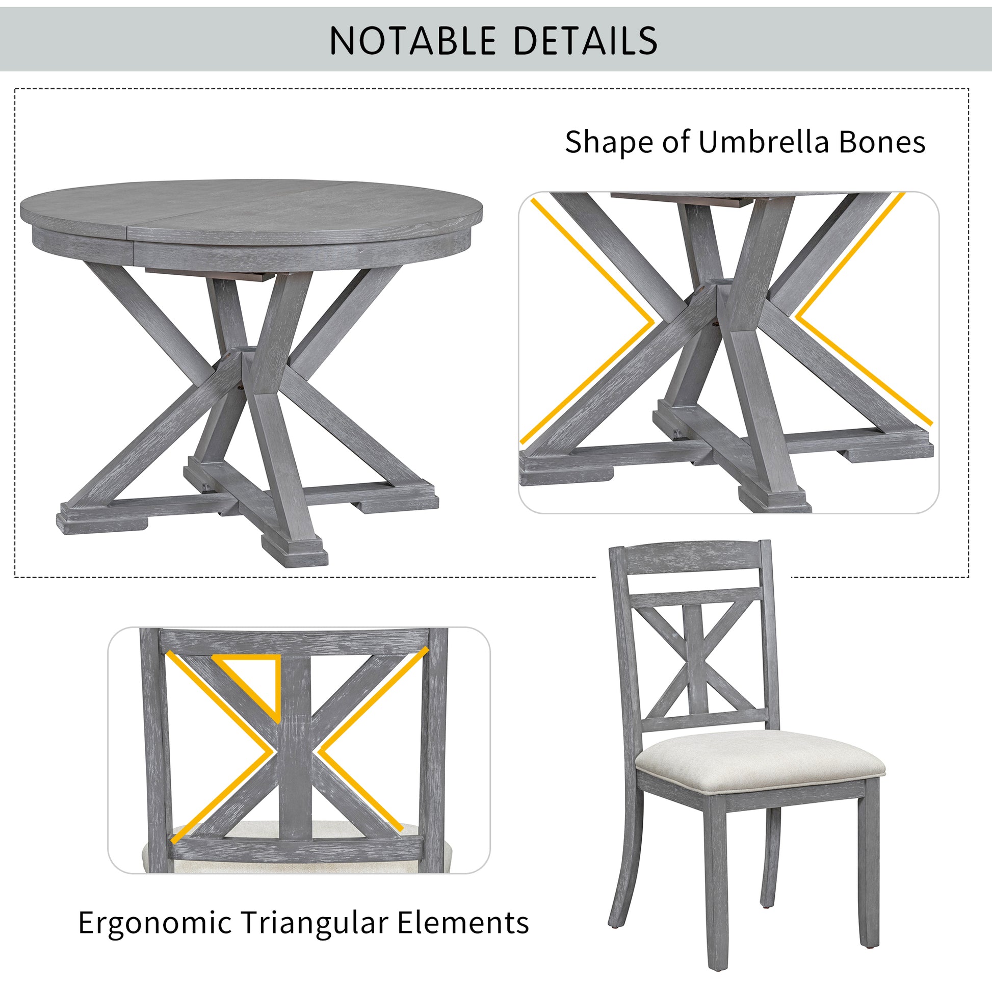 5 Piece Retro Functional Dining Table Set grey-solid wood