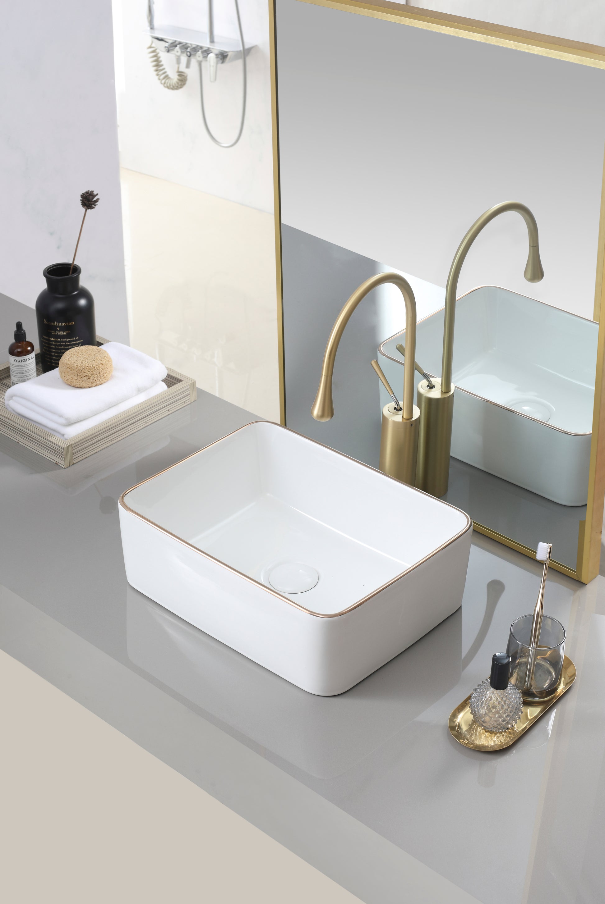 Vessel Bathroom Sink Basin in White Ceramic