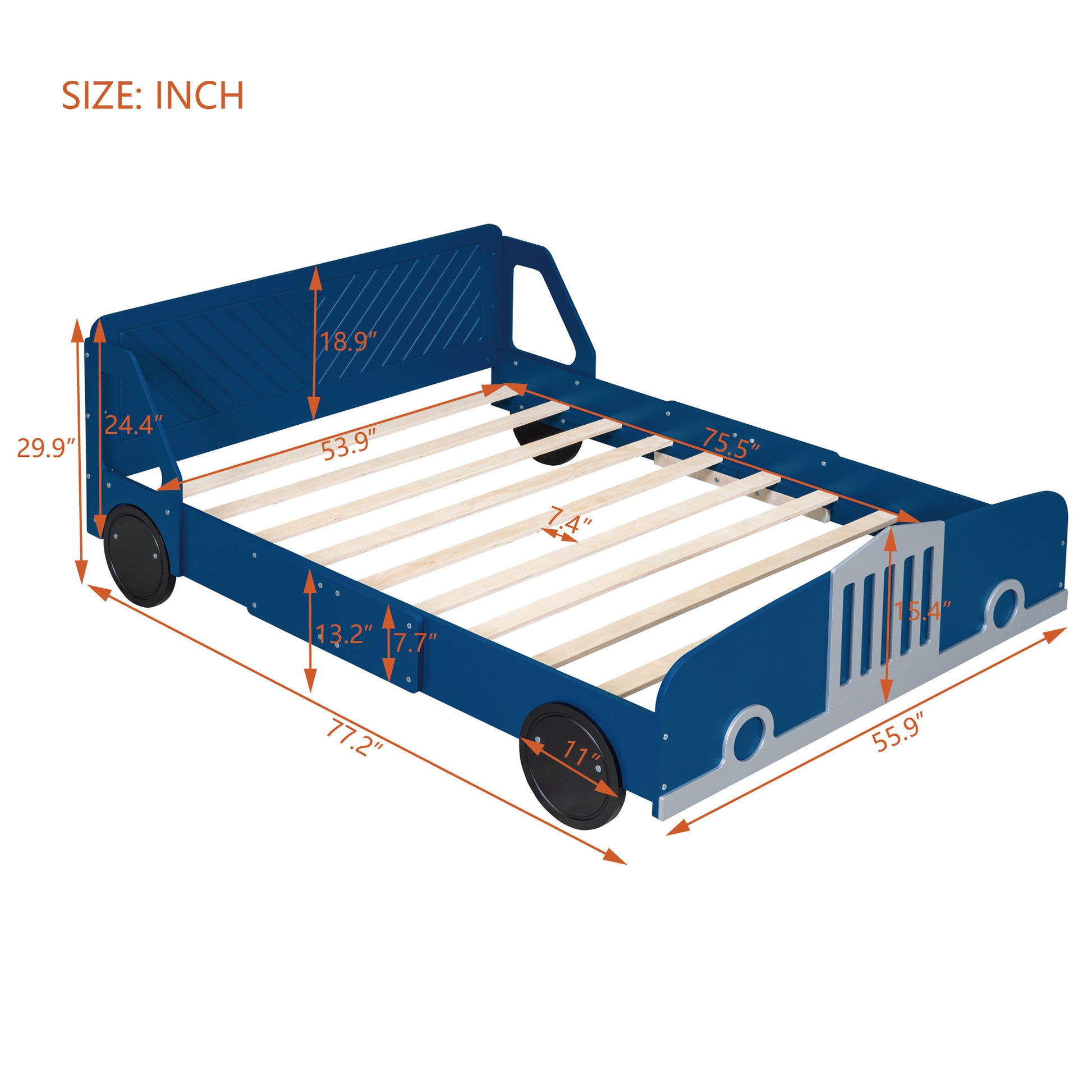 Full Size Car Shaped Platform Bed With