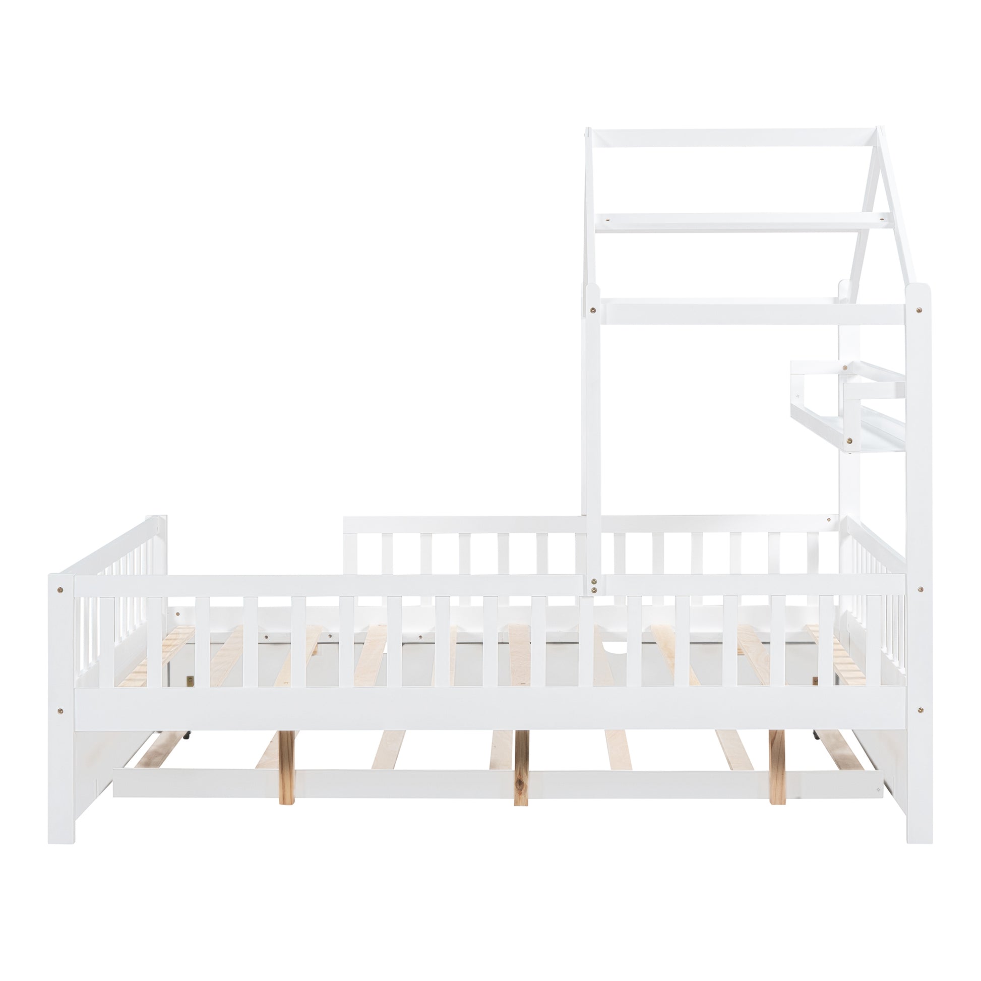 Wooden Full Size House Bed With Twin Size