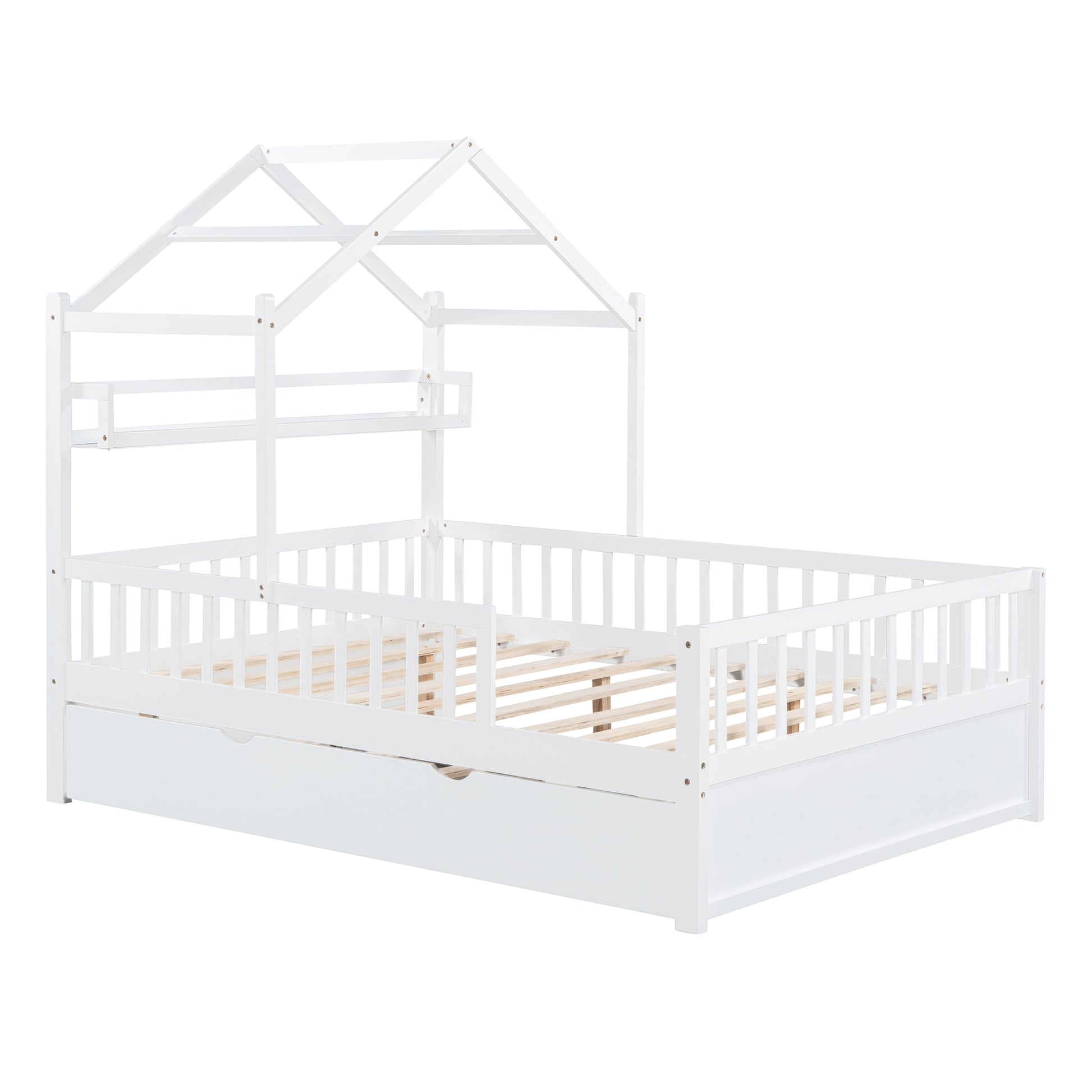 Wooden Full Size House Bed With Twin Size