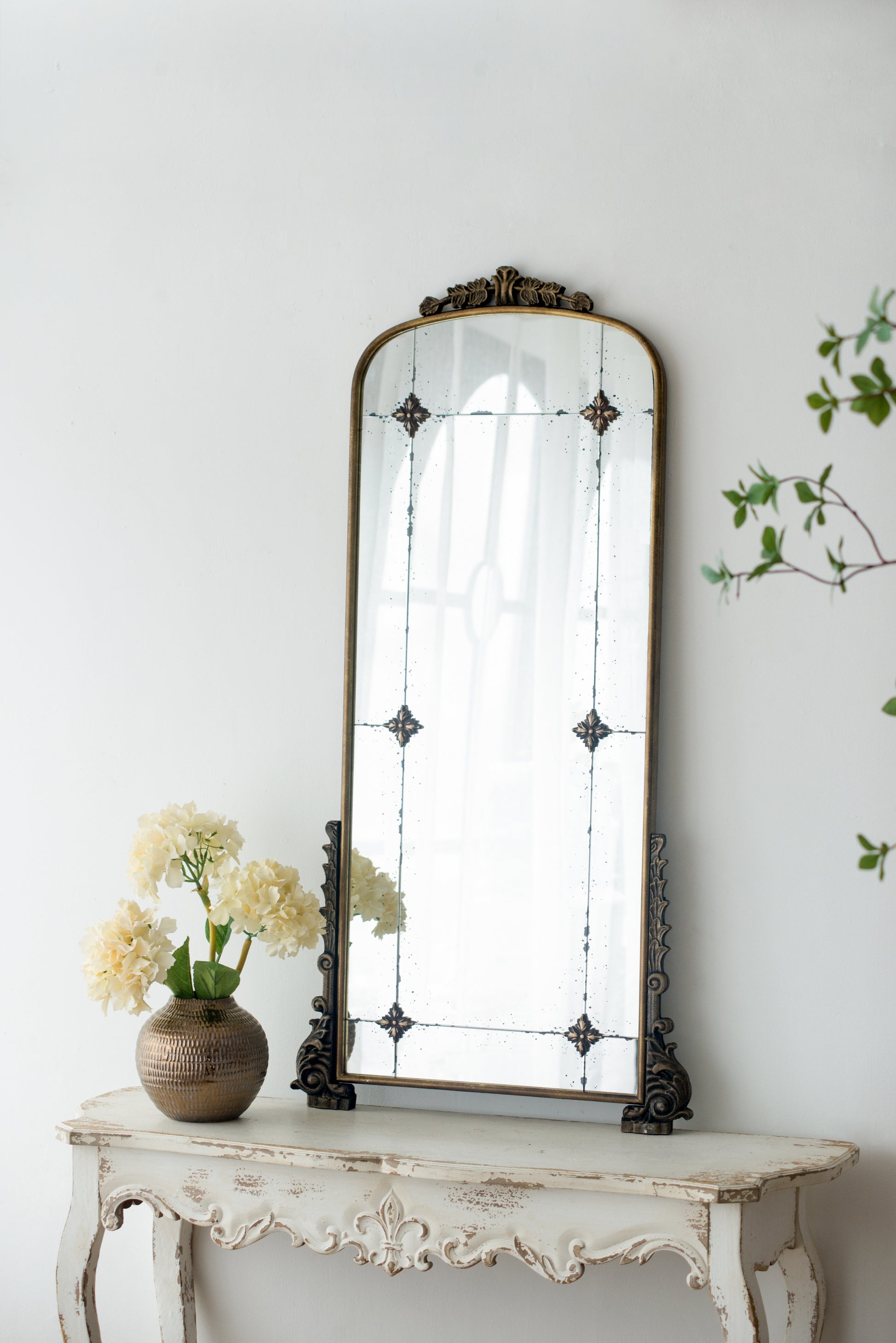 24" X 48.5" Antique Gold Arched Mirror With Metal