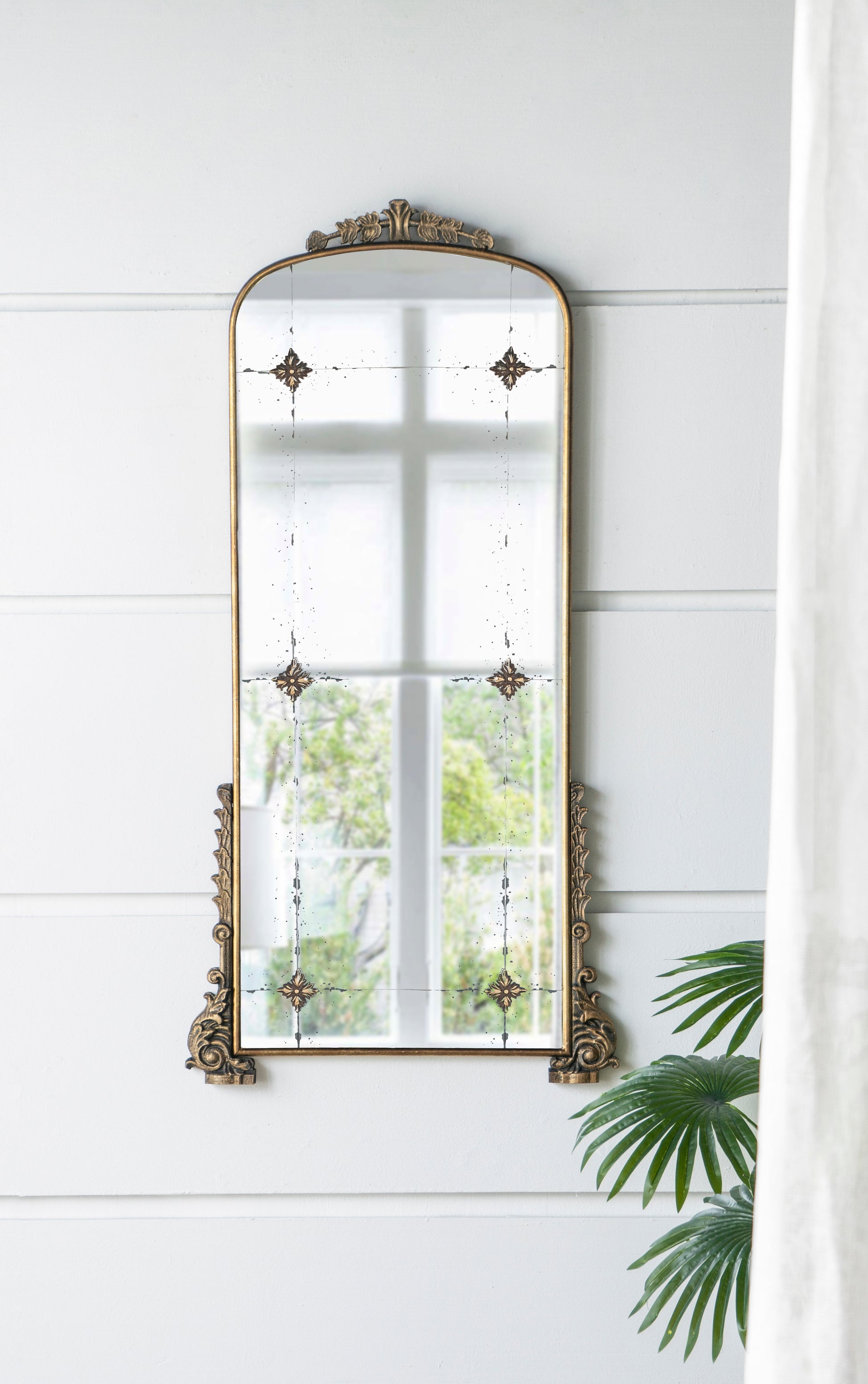 24" X 48.5" Antique Gold Arched Mirror With Metal