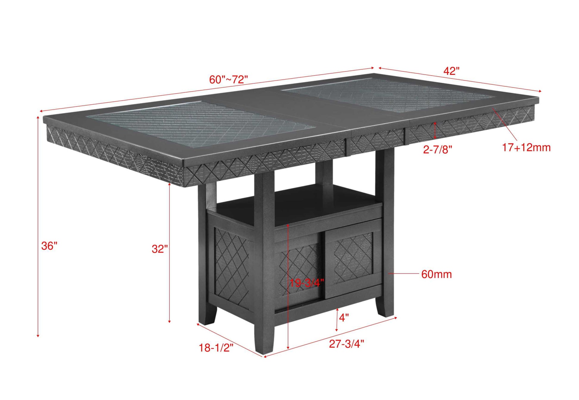 6pc Counter Height Dining Zinc Finish Storage Table wood-wood-gunmetal-seats 6-wood-dining room-72