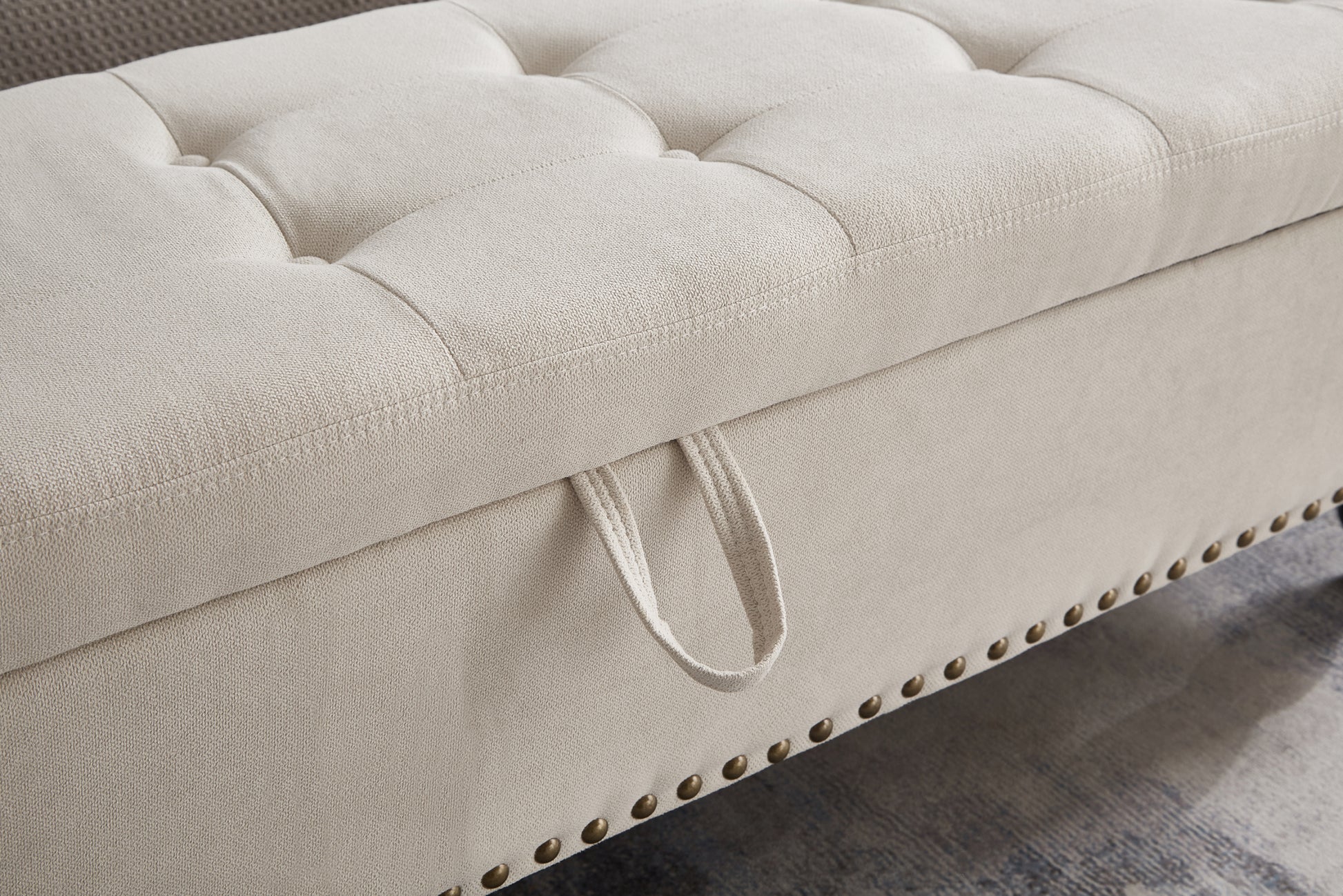 59" Bed Bench Ottoman with Storage Beige Fabric beige-foam-cotton linen