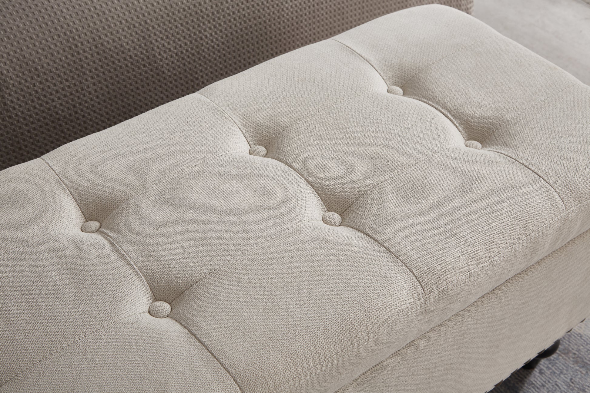 59" Bed Bench Ottoman with Storage Beige Fabric beige-foam-cotton linen