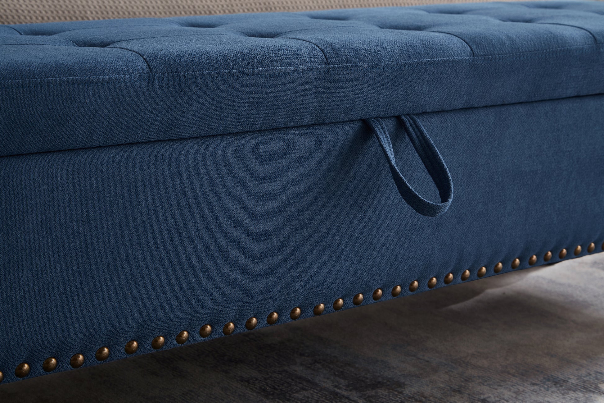 59" Bed Bench with Storage Blue Fabric blue-foam-cotton linen