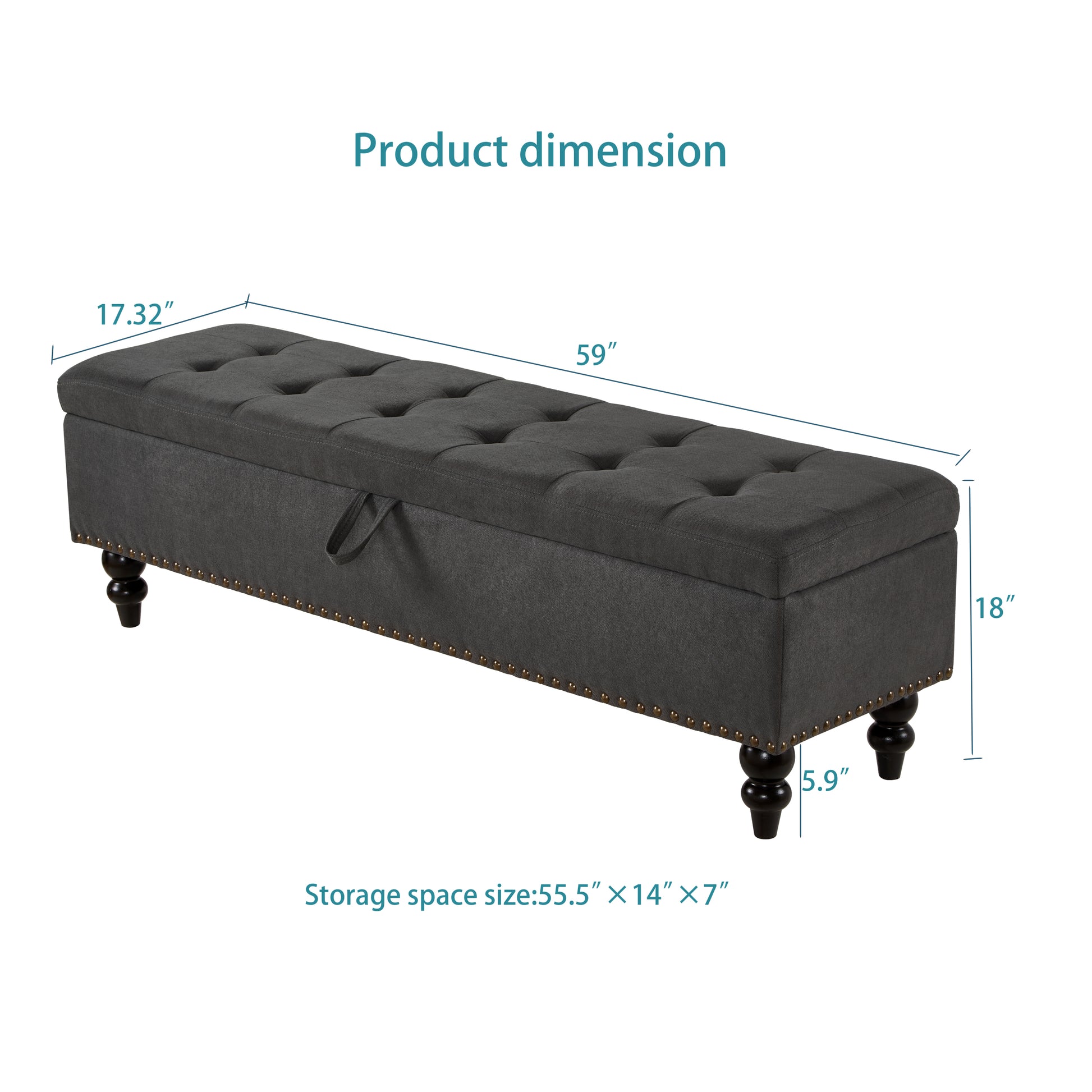 59" Bed Bench with Storage Grey Fabric grey-foam-cotton linen