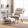 Contemporary Elegance Accent Chair with Footrest, For beige-primary living space-rubberwood-velvet