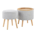 Tray Contemporary Storage Ottoman with Matching Stool grey-foam-fabric