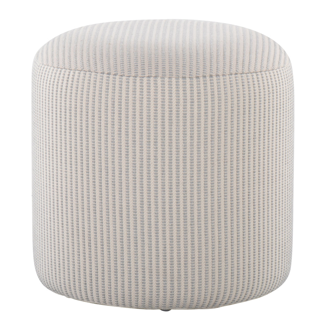 Round Pouf in Knitted Grey and White Fabric by