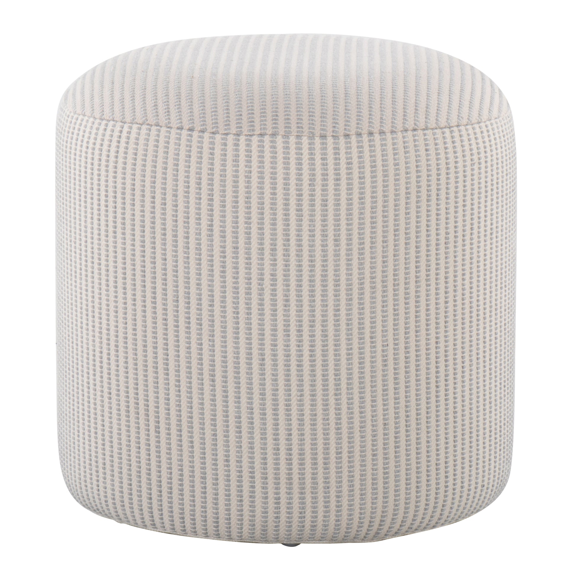 Round Pouf in Knitted Grey and White Fabric by