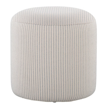 Round Pouf in Knitted Grey and White Fabric by