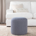 Round Pouf in Knitted Blue and White Fabric by