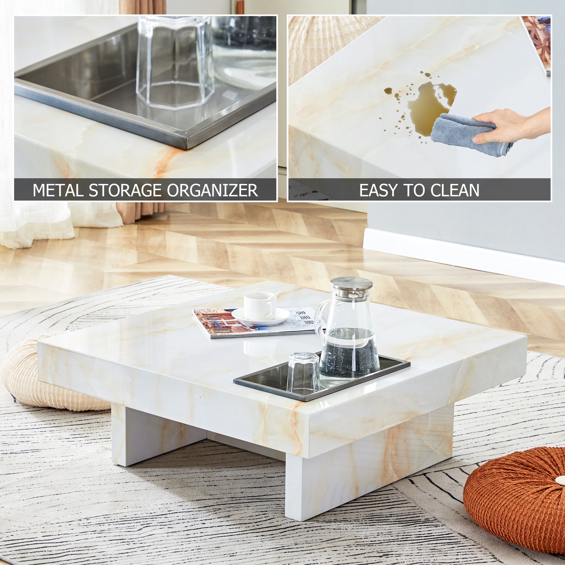 A modern and practical coffee table with imitation white-mdf