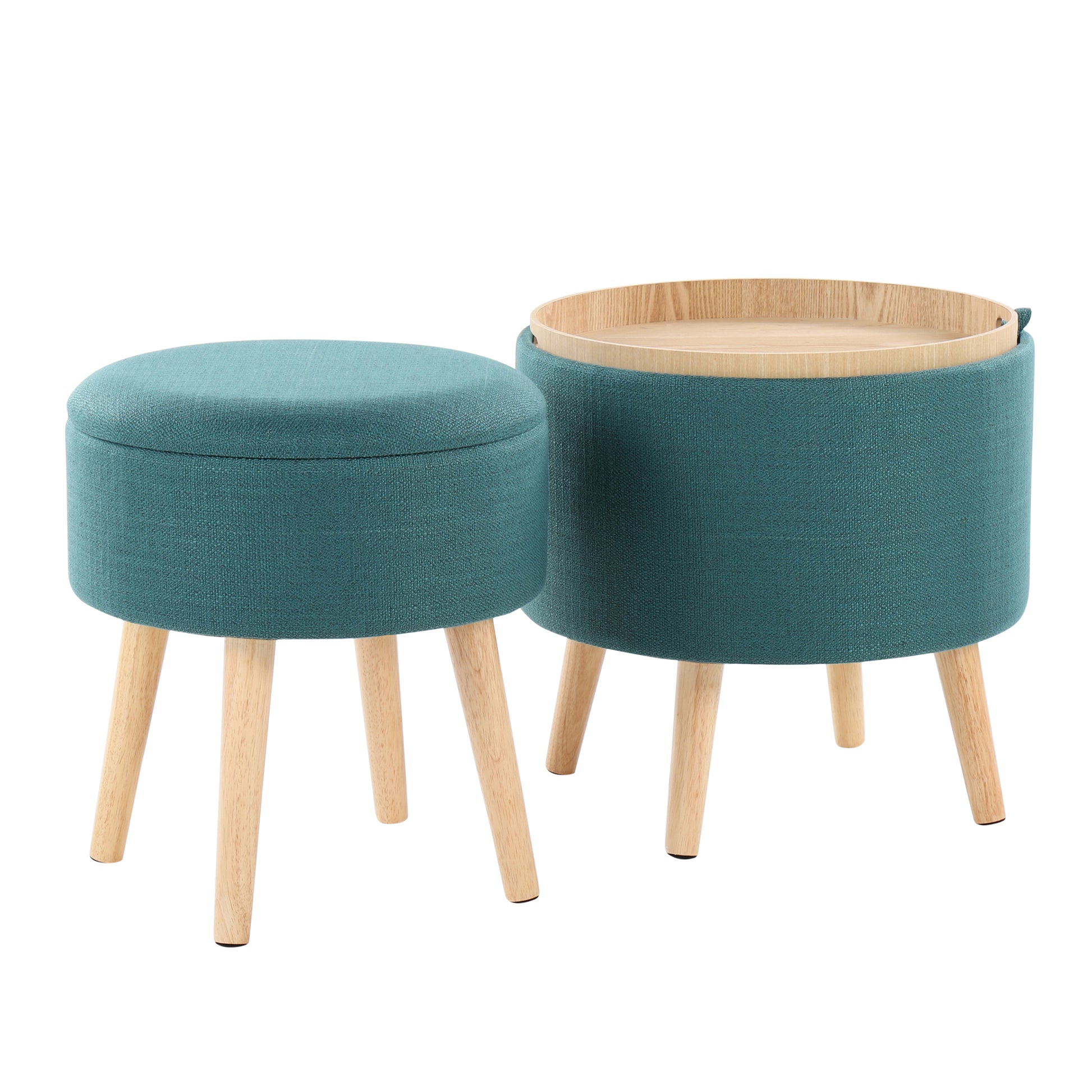 Tray Contemporary Storage Ottoman with Matching Stool teal-foam-fabric