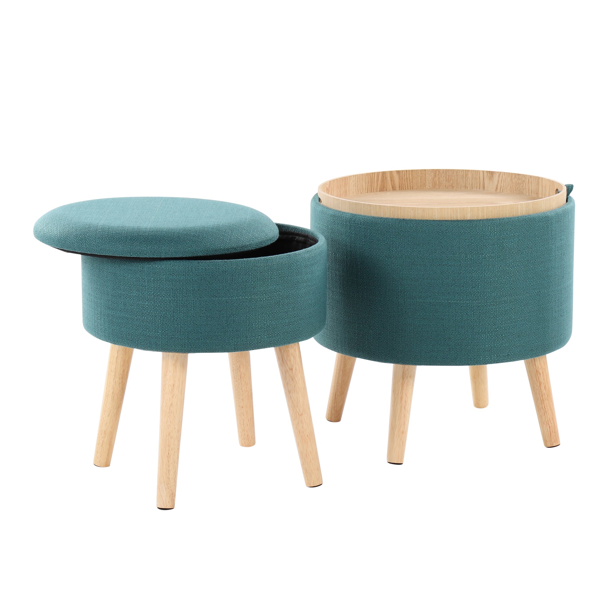 Tray Contemporary Storage Ottoman with Matching Stool teal-foam-fabric