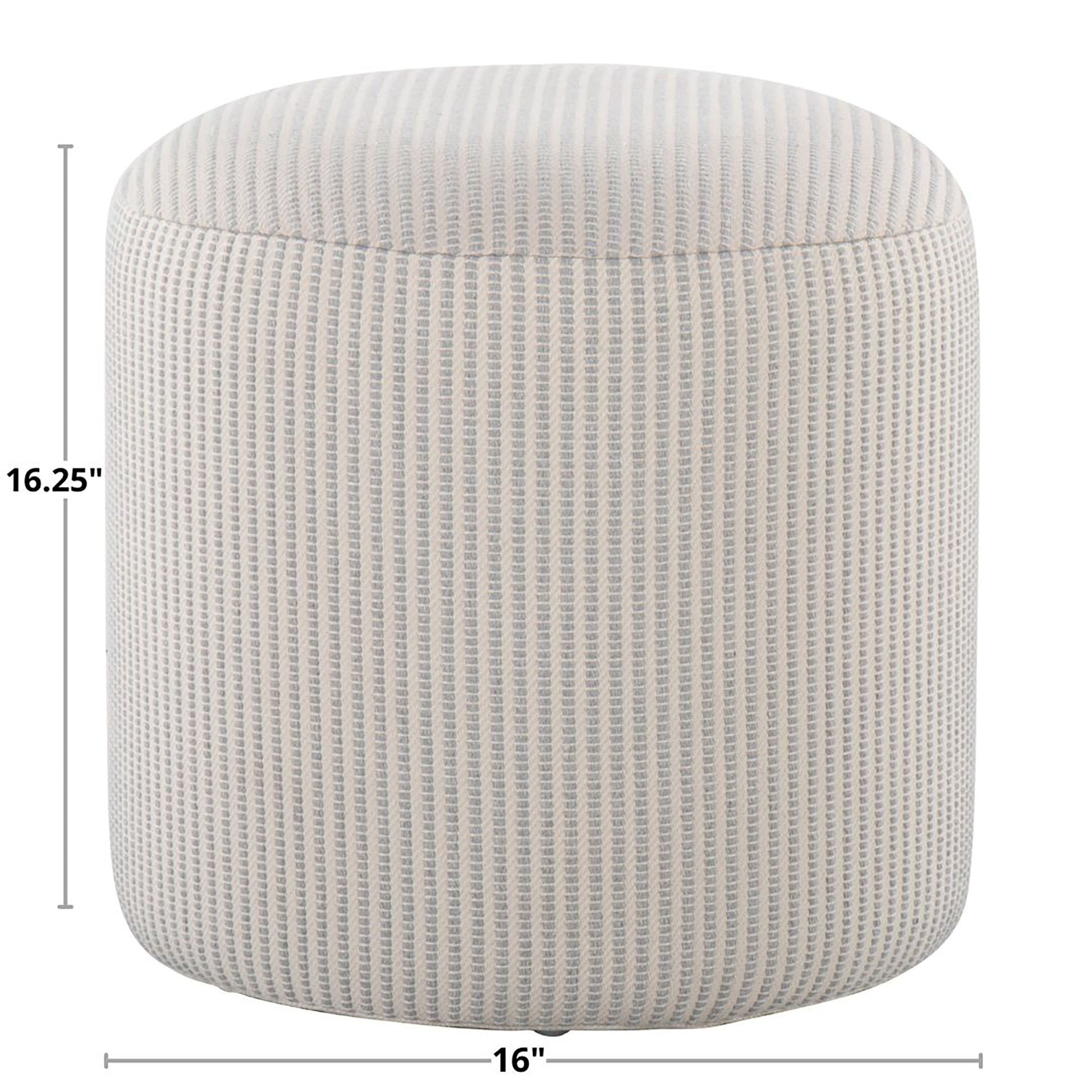 Round Pouf in Knitted Grey and White Fabric by