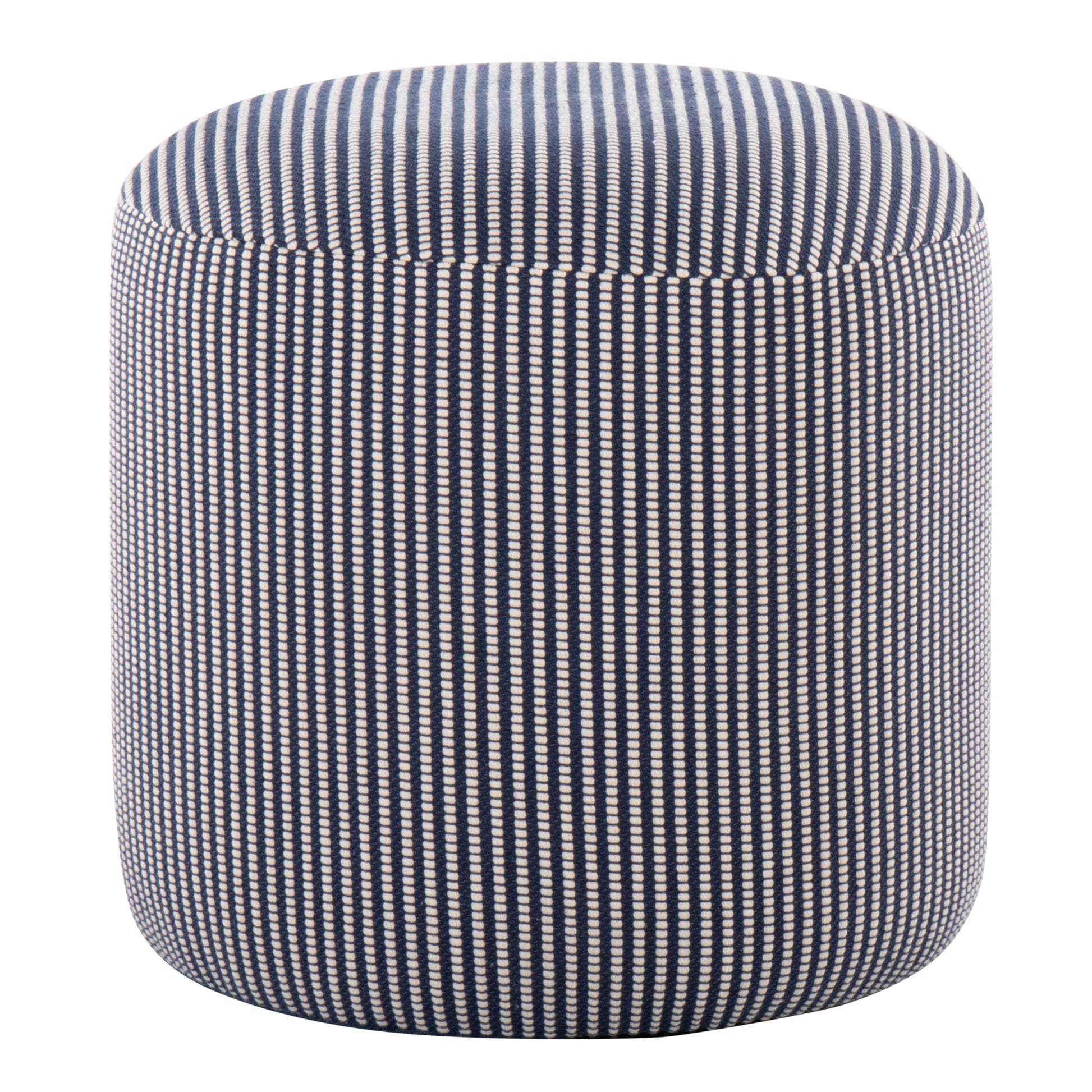 Round Pouf in Knitted Blue and White Fabric by