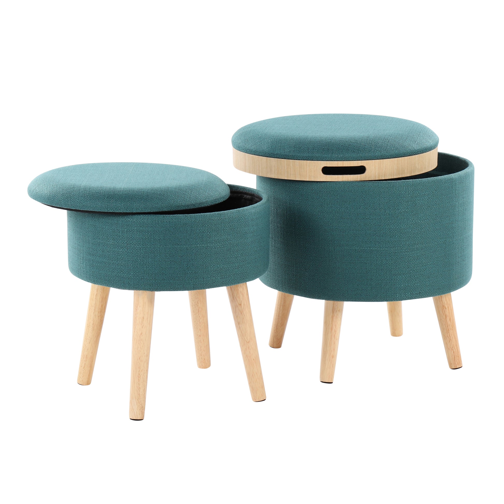 Tray Contemporary Storage Ottoman with Matching Stool teal-foam-fabric