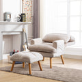 Contemporary Elegance Accent Chair with Footrest, For beige-primary living space-rubberwood-velvet