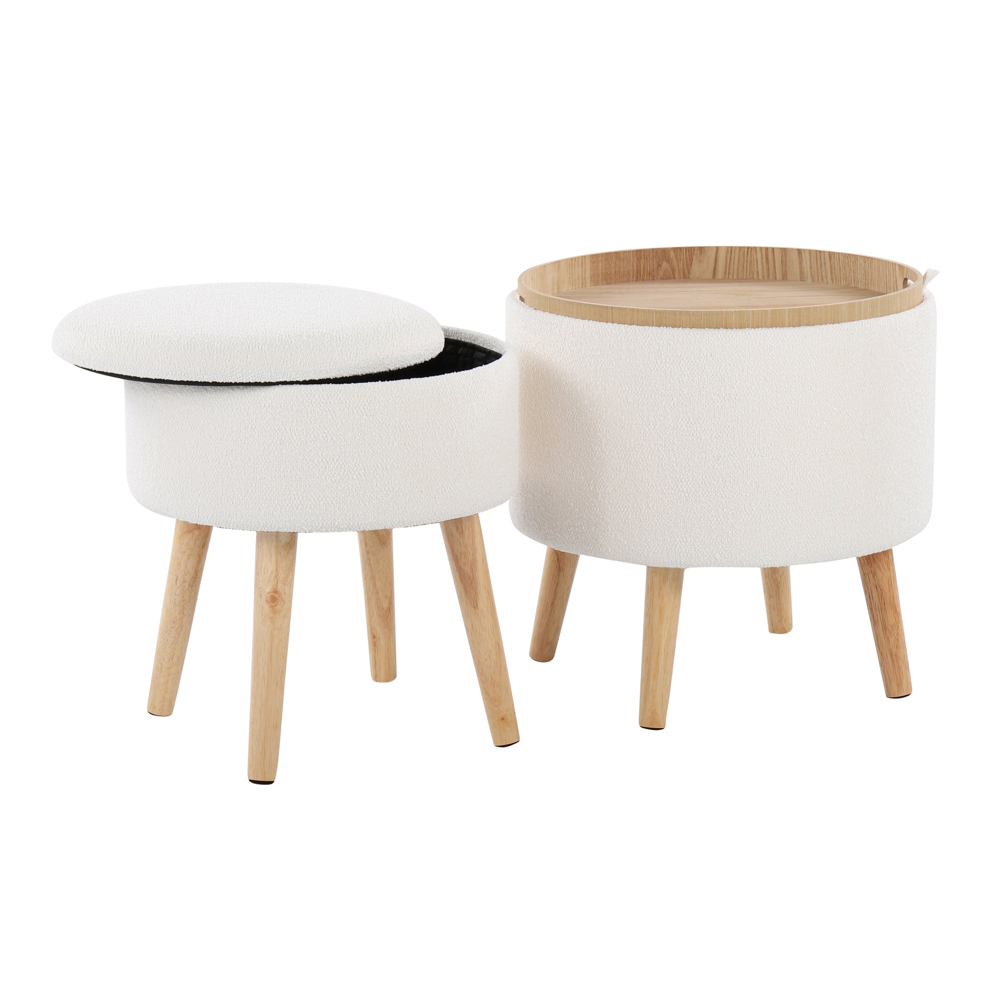 Tray Contemporary Storage Ottoman with Matching Stool cream-foam-fabric