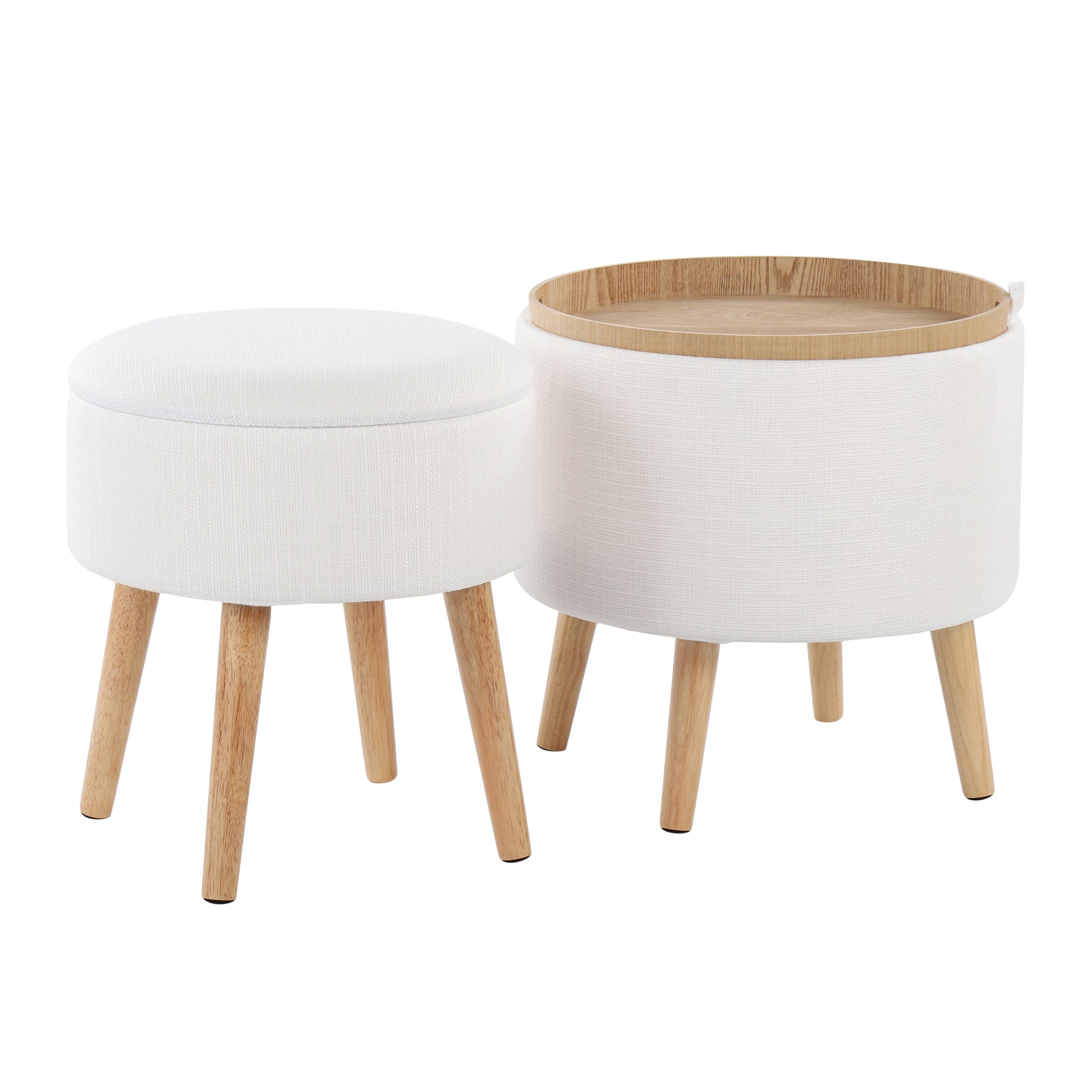 Tray Contemporary Storage Ottoman with Matching Stool cream-foam-fabric