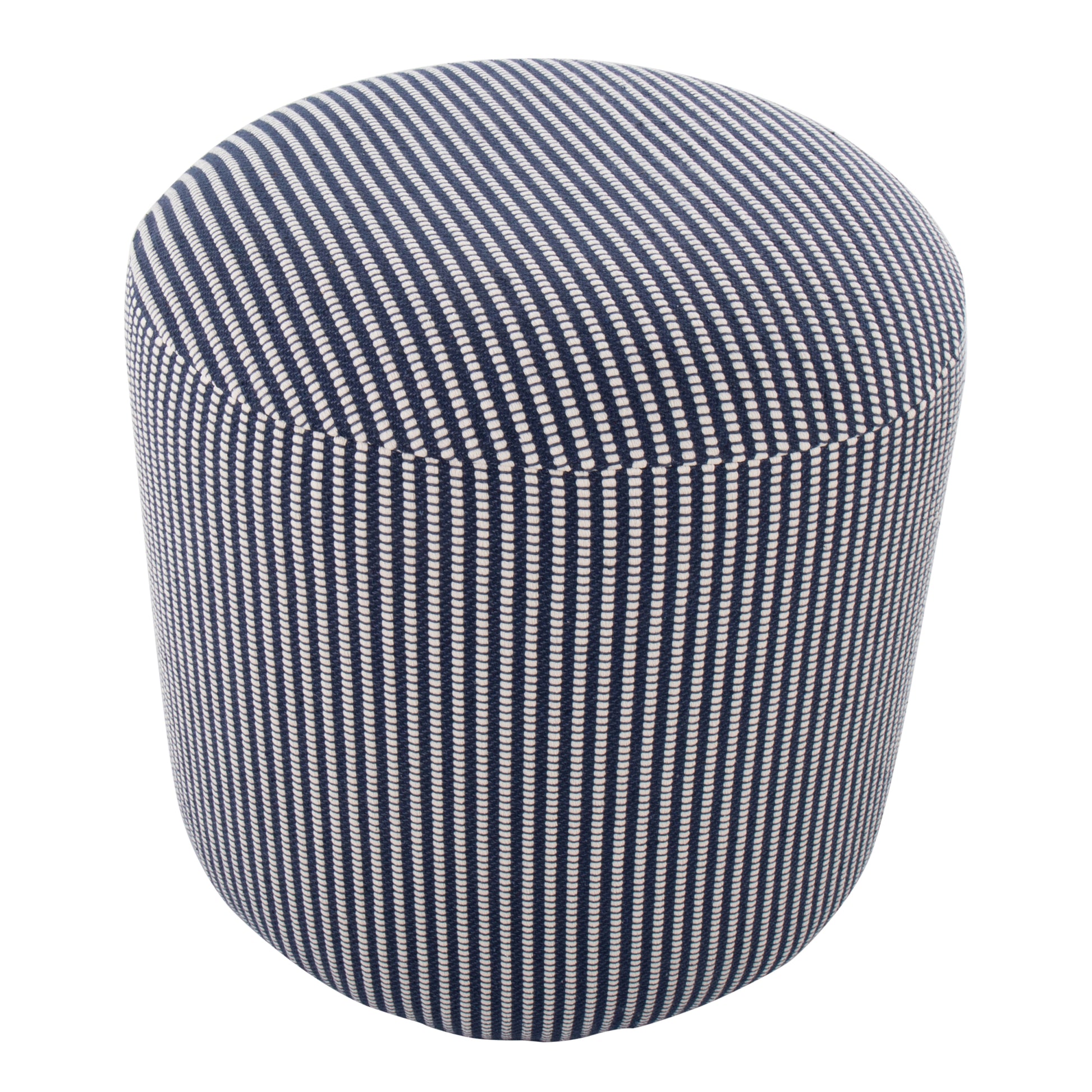 Round Pouf in Knitted Blue and White Fabric by