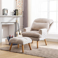 Contemporary Elegance Accent Chair with Footrest, For beige-primary living space-rubberwood-velvet