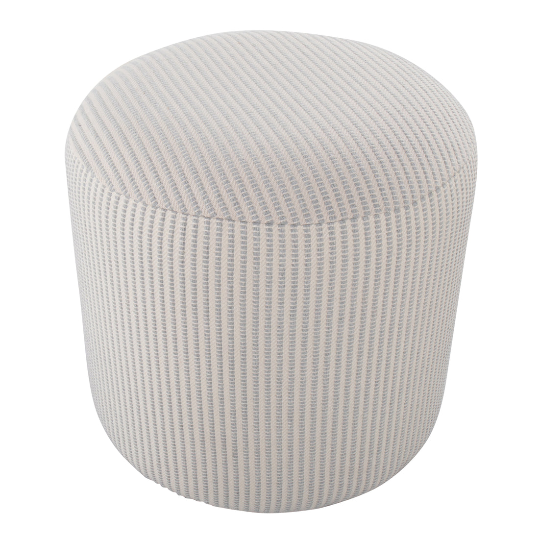 Round Pouf in Knitted Grey and White Fabric by