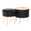 Tray Contemporary Storage Ottoman with Matching Stool black-foam-velvet