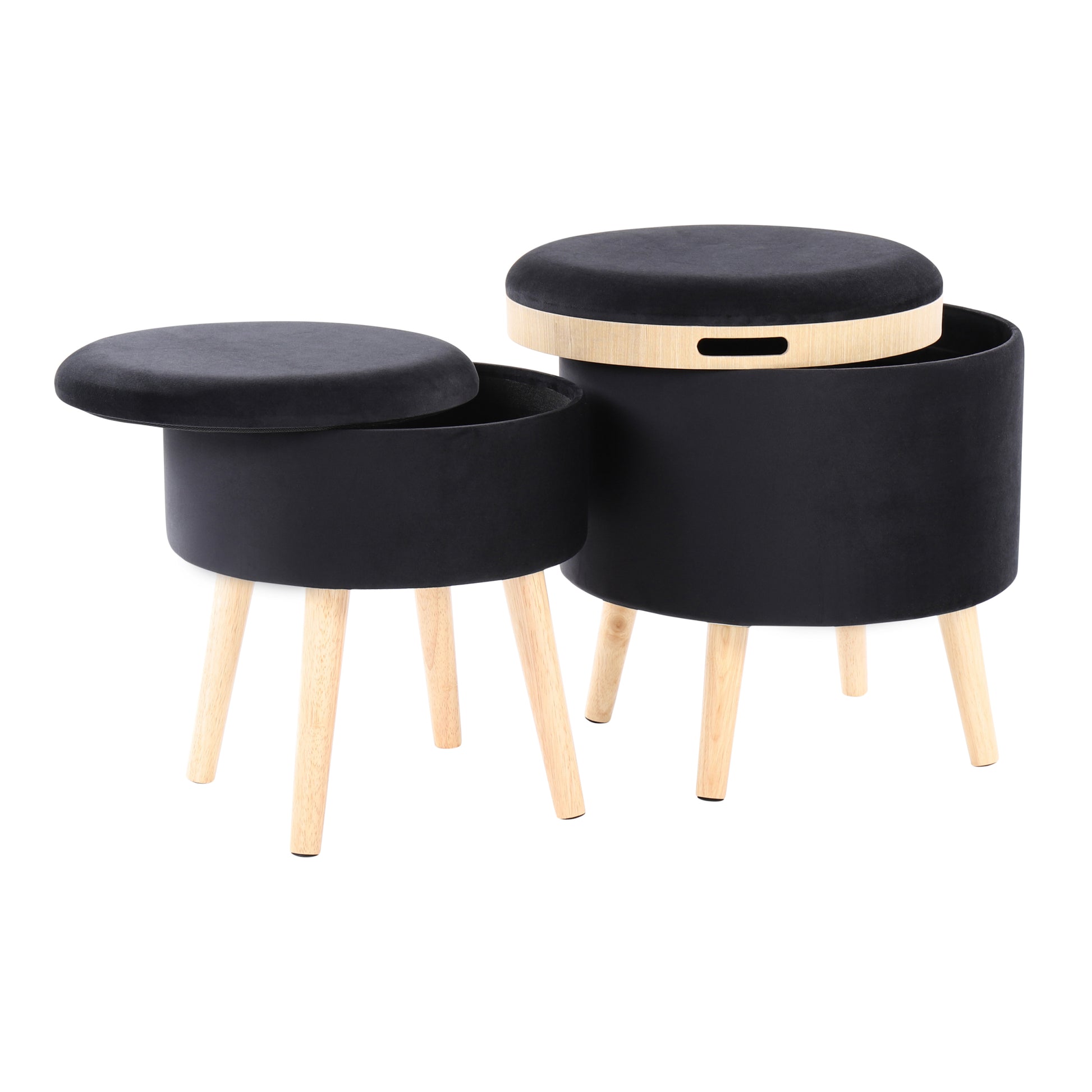 Tray Contemporary Storage Ottoman with Matching Stool black-foam-velvet