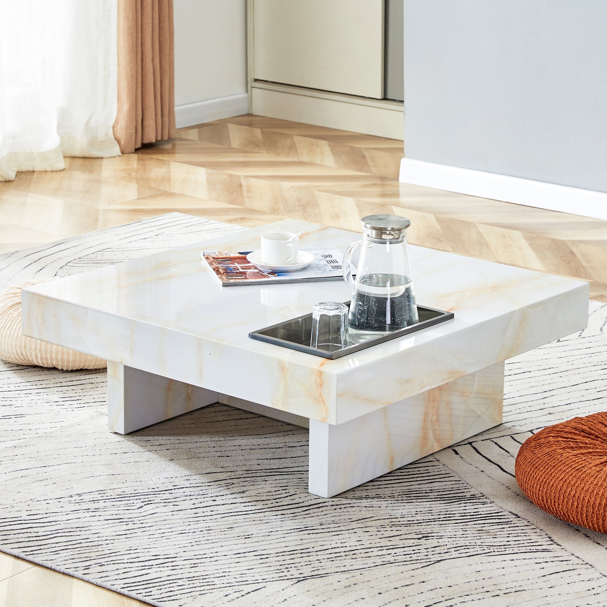 A modern and practical coffee table with imitation white-mdf