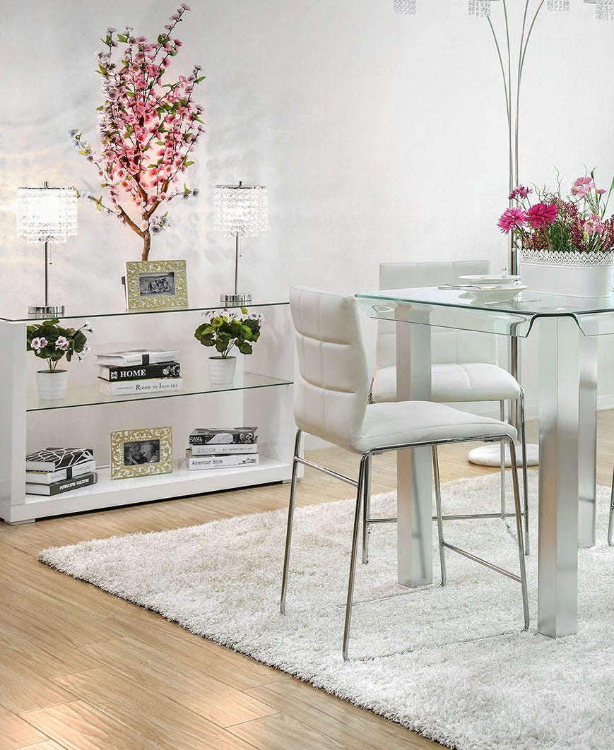 White Color Leatherette 2pcs Counter Height Dining white-dining room-contemporary-modern-solid