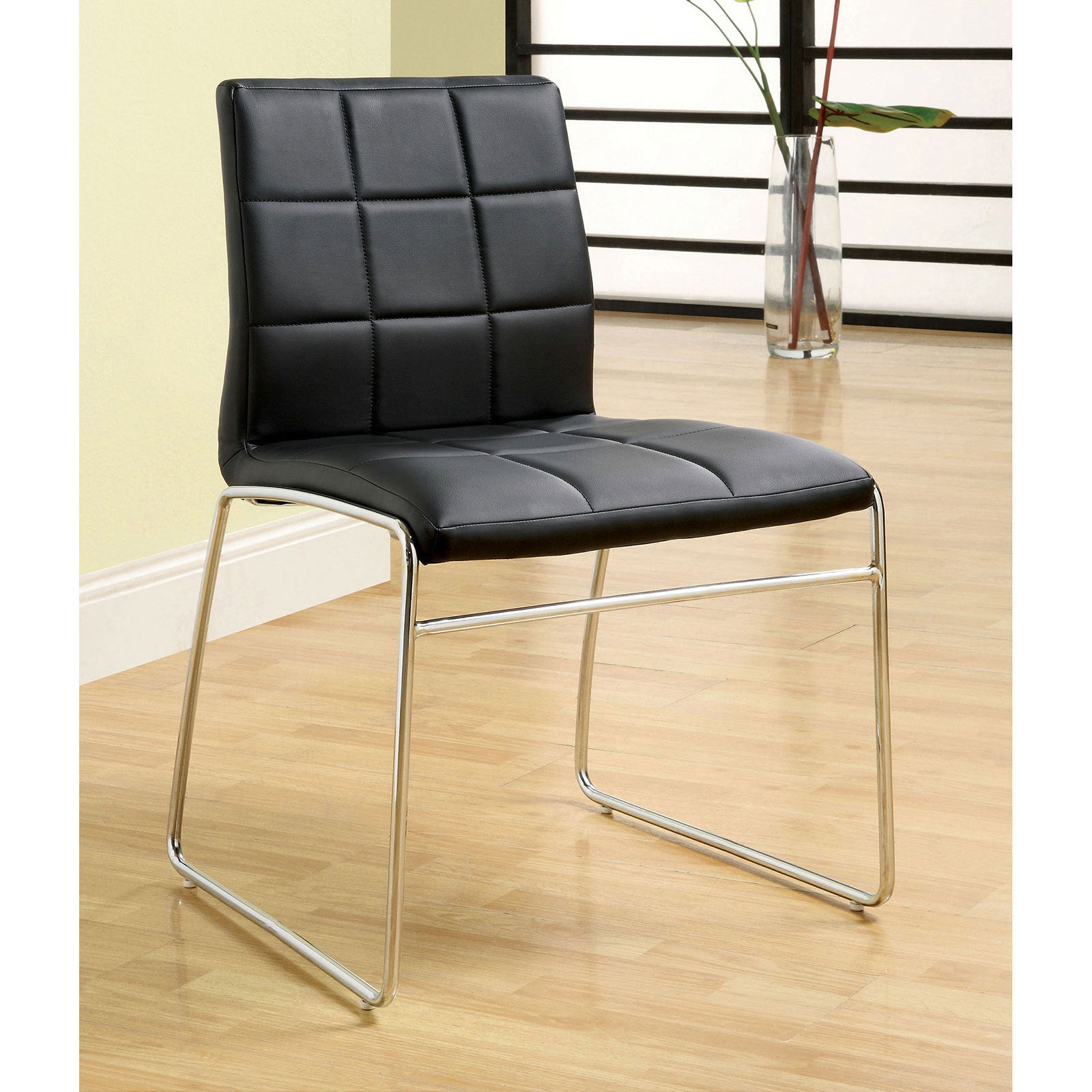 Black Color Leatherette 2pcs Dining Chairs Chrome black-dining room-contemporary-modern-side