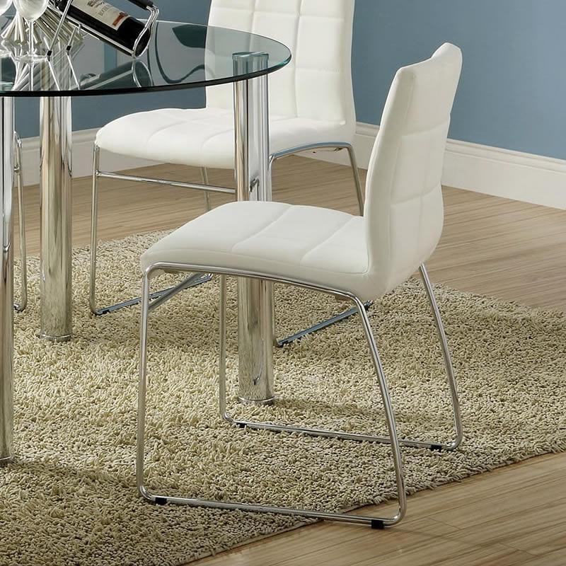 White Color Leatherette 2pcs Dining Chairs Chrome white-dining room-contemporary-modern-side