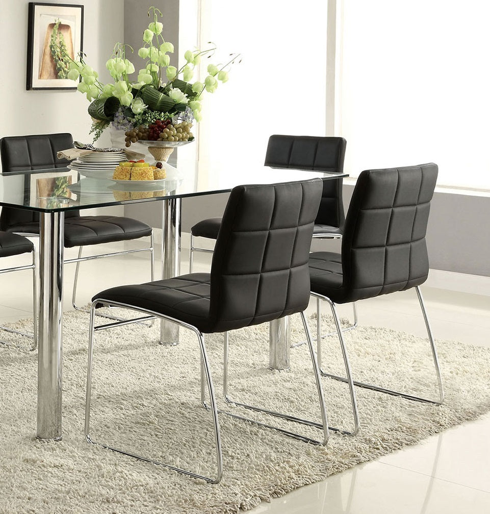 Black Color Leatherette 2pcs Dining Chairs Chrome black-dining room-contemporary-modern-side