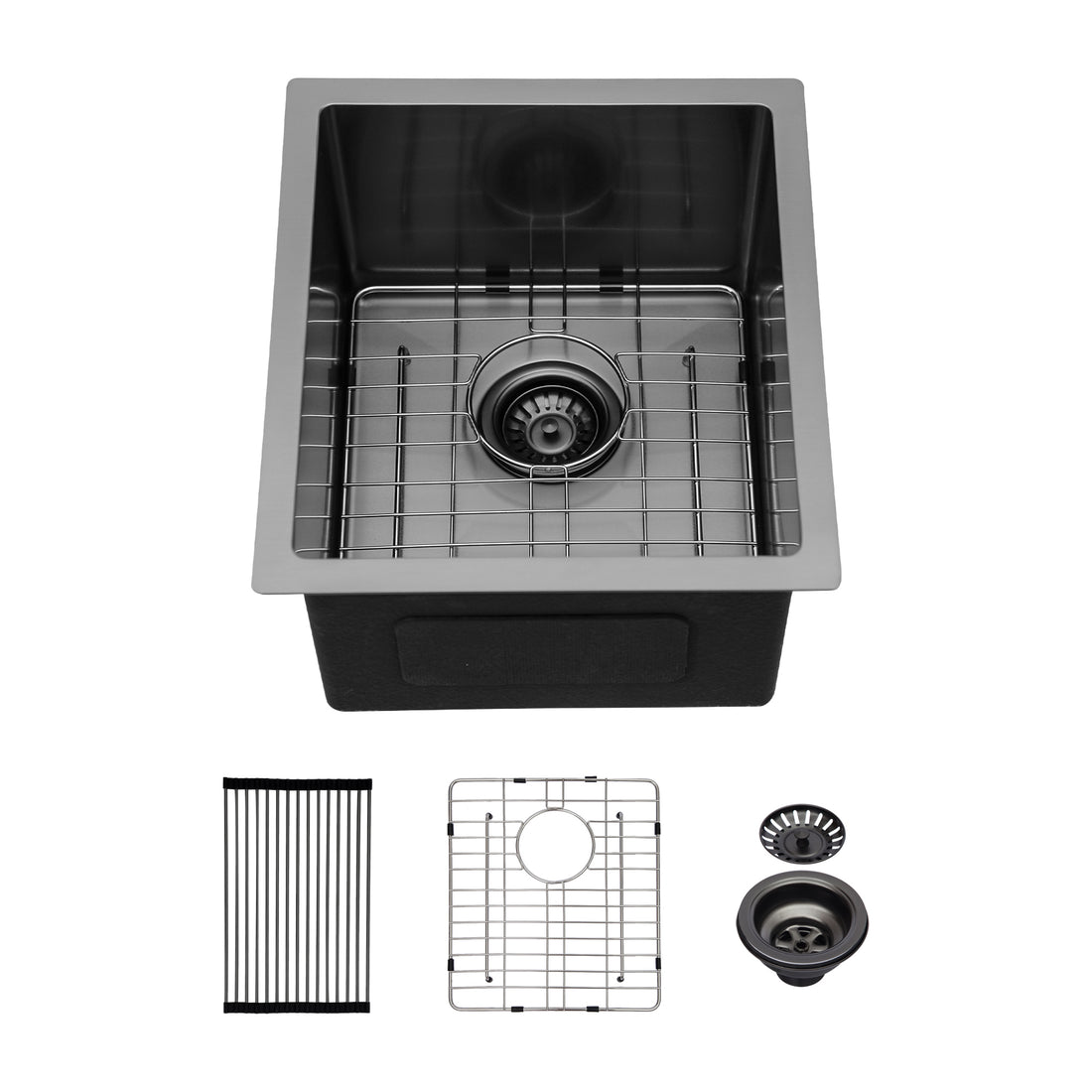 Gunmetal Black Kitchen Sink 15"x 17"x 10"