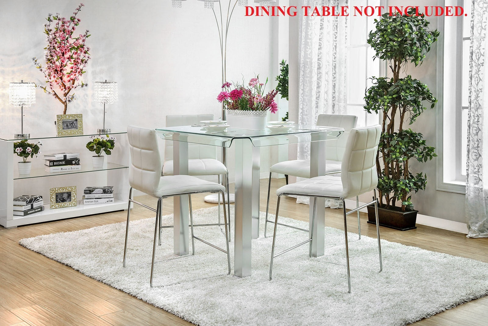 White Color Leatherette 2pcs Counter Height Dining white-dining room-contemporary-modern-solid