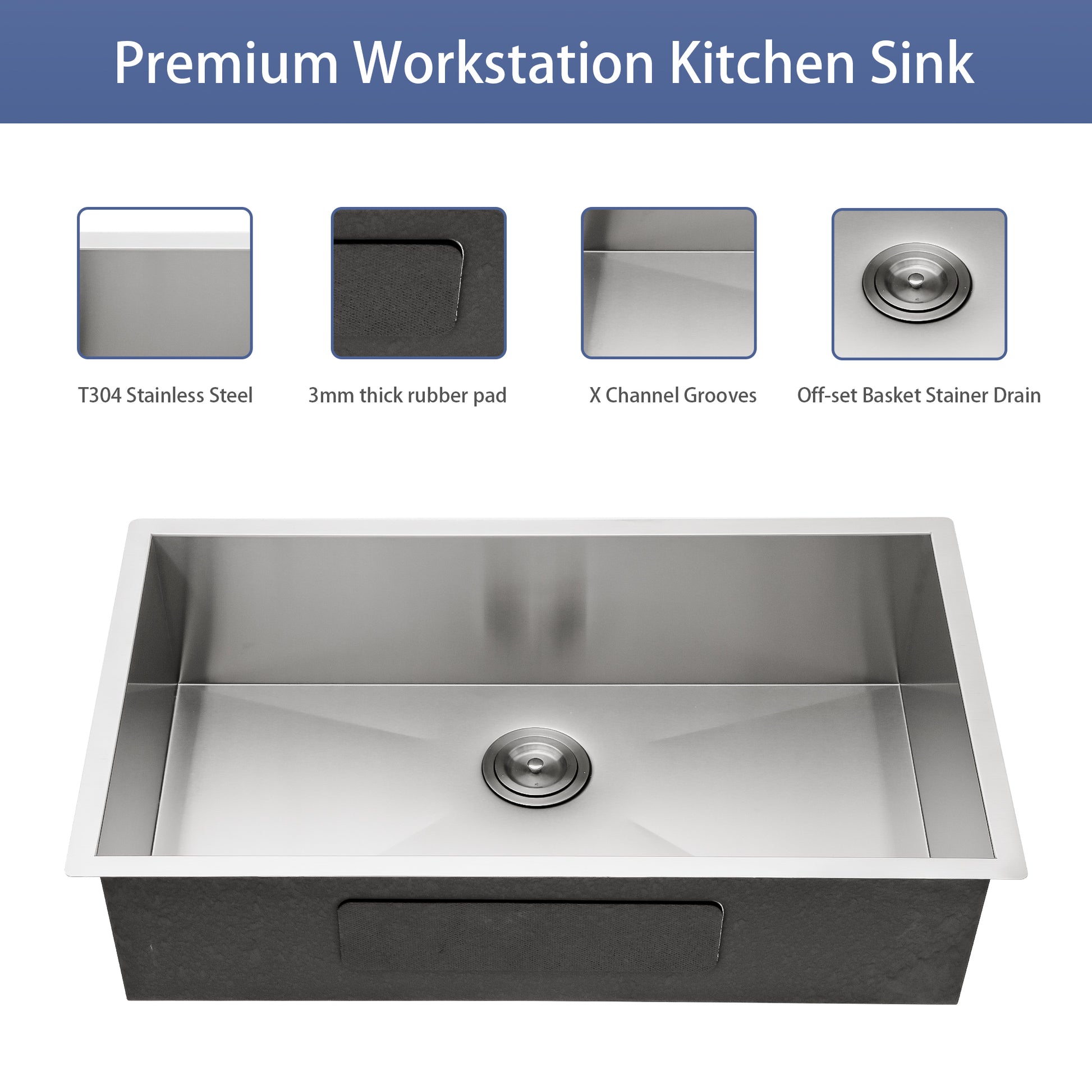 33 Inch Undermount Sink 33"x19"x9" Undermount brushed nickel-stainless steel