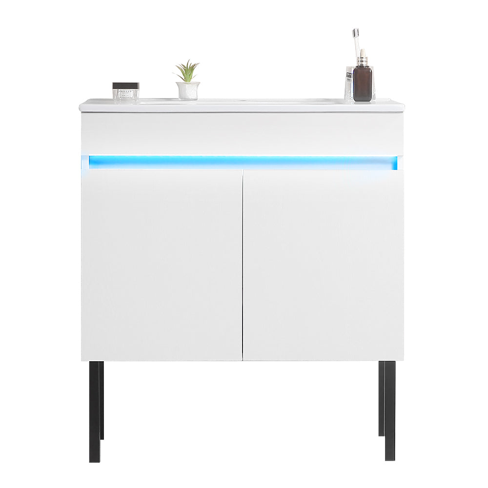 30" Bathroom Vanity with Sink, Radar Sensing Light white-solid wood