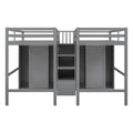 Double Twin Loft Beds with Wardrobes and Staircase gray-solid wood+mdf