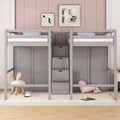 Double Twin Loft Beds with Wardrobes and Staircase gray-solid wood+mdf