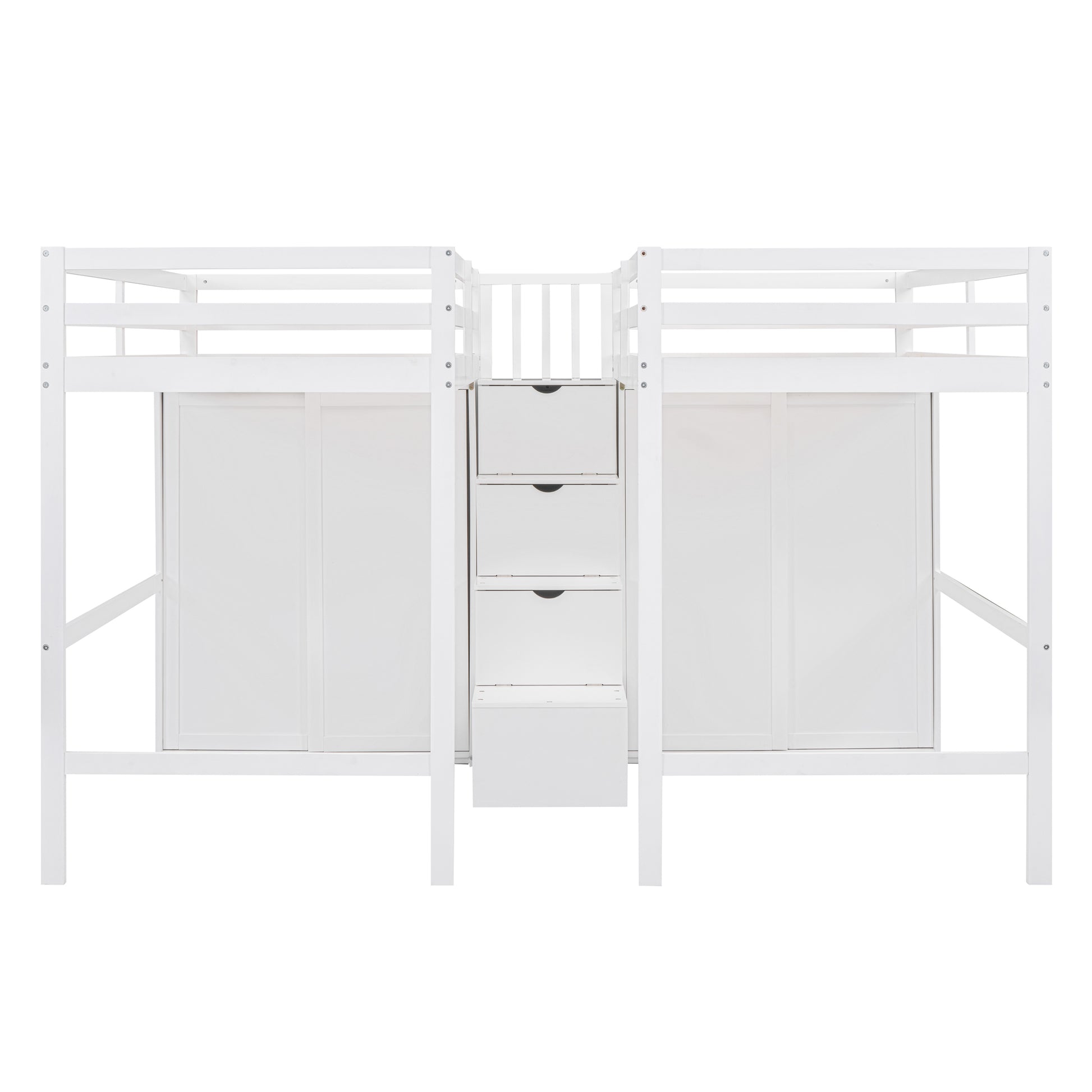 Double Twin Loft Beds with Wardrobes and Staircase white-solid wood+mdf