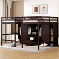 Double Twin Loft Beds with Wardrobes and Staircase espresso-solid wood+mdf